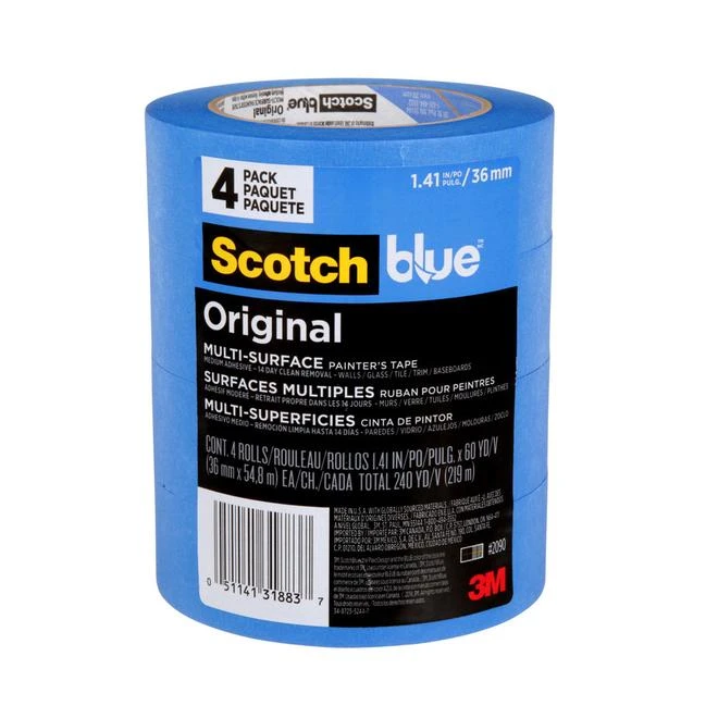 Ruban Pour Peintres Surfaces Multiples Scotch Blue Original 180 Pi X 1,41 Po Chacun, Paquet De 4 Rouleaux Bleus 3 Ruban Pour Peintres Surfaces Multiples Scotch Blue Original 180 Pi X 1,41 Po Chacun, Paquet De 4 Rouleaux Bleus