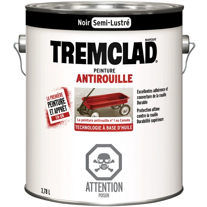 Peinture Antirouille, Tremclad, 3,78 L, Fini Semi-lustré, Noir 3 Peinture Antirouille, Tremclad, 3,78 L, Fini Semi-lustré, Noir