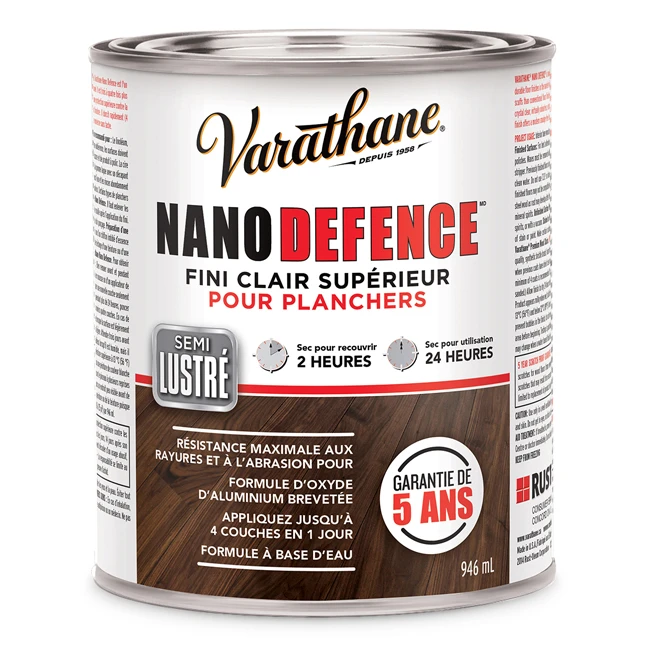 Fini Supérieur Pour Planchers Nano Defence Varathane, Clair Semi-lustré, à Base D'eau, 946 Ml 2 Fini Supérieur Pour Planchers Nano Defence Varathane, Clair Semi-lustré, à Base D'eau, 946 Ml