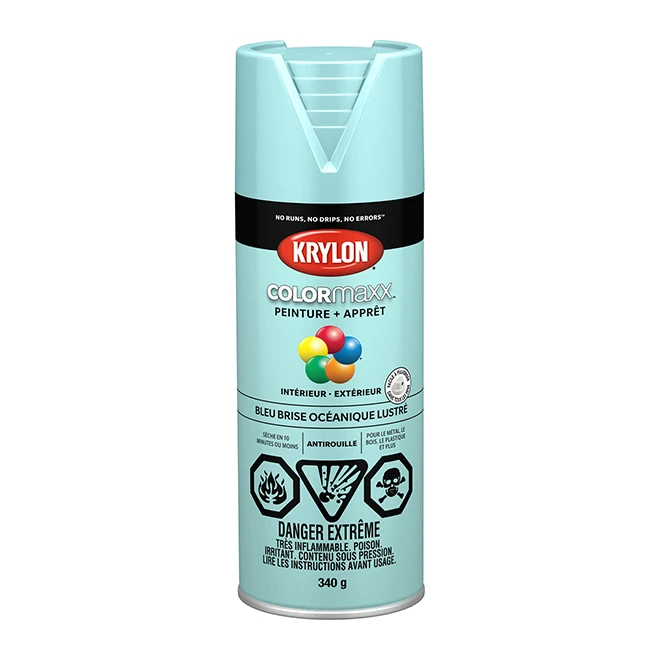 Peinture Et Apprêt En Un à Pulvériser Colormaxx De Krylon, à Base D'acrylique, Lustré, Bleu Océan, 340 G 3 Peinture Et Apprêt En Un à Pulvériser Colormaxx De Krylon, à Base D'acrylique, Lustré, Bleu Océan, 340 G
