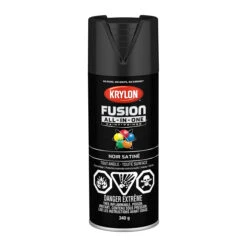 Peinture Et Apprêt En Aérosol Tout-en-un Fusion De Krylon, à Base D'acrylique, Noir Satiné, 340 G
