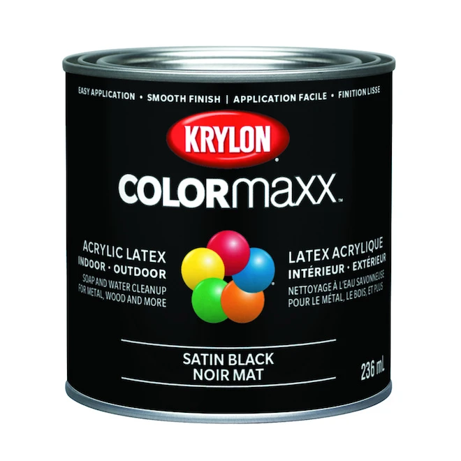 Peinture à émail Intérieure/extérieure COLORmaxx à Base D'eau, Noir Satiné (236 ML) 3 Peinture à émail Intérieure/extérieure COLORmaxx à Base D'eau, Noir Satiné (236 ML)