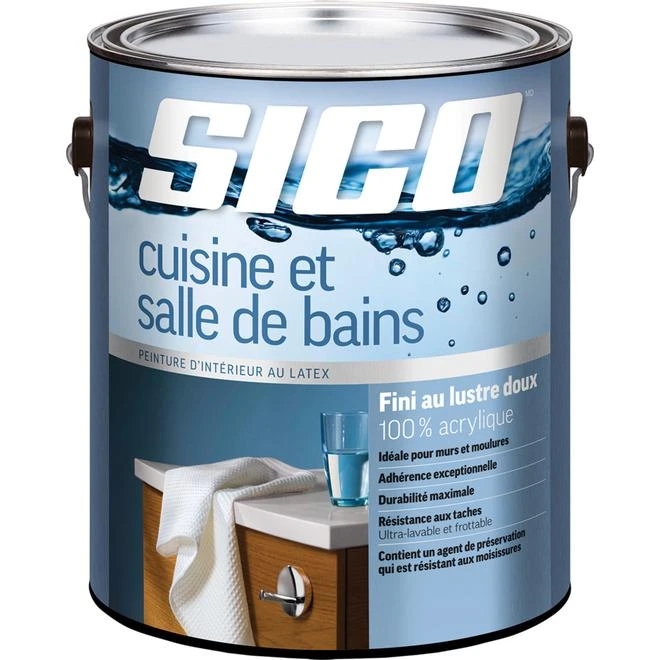 Peinture Pour Cuisine Et Salles De Bains SICO Au Latex 100% Acrylique, Fini Lustre Doux, 946 Ml, Base 3 3 Peinture Pour Cuisine Et Salles De Bains SICO Au Latex 100% Acrylique, Fini Lustre Doux, 946 Ml, Base 3