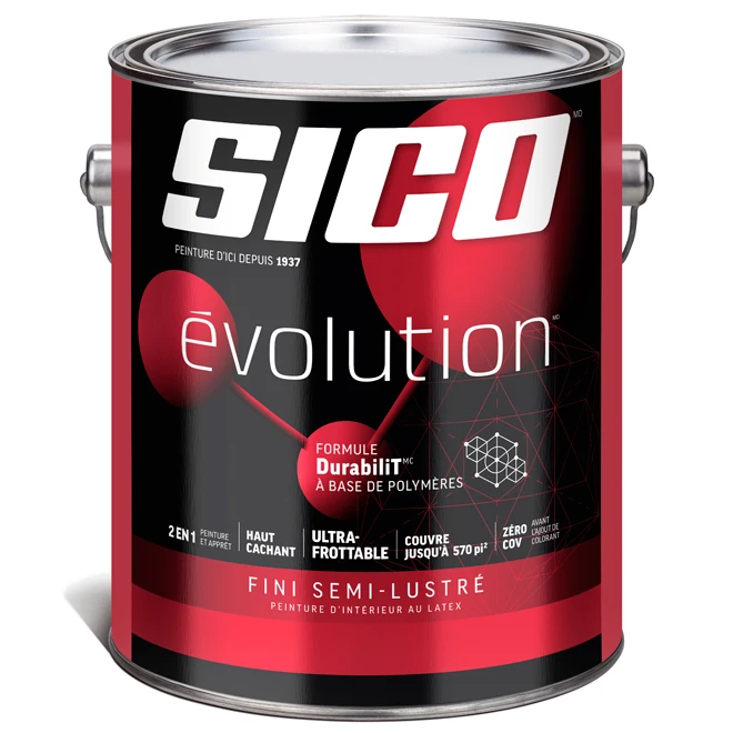Peinture Et Apprêt D'intérieur SICO Evolution, Fini Semi-lustré, 3,78 L, Base 5 3 Peinture Et Apprêt D'intérieur SICO Evolution, Fini Semi-lustré, 3,78 L, Base 5