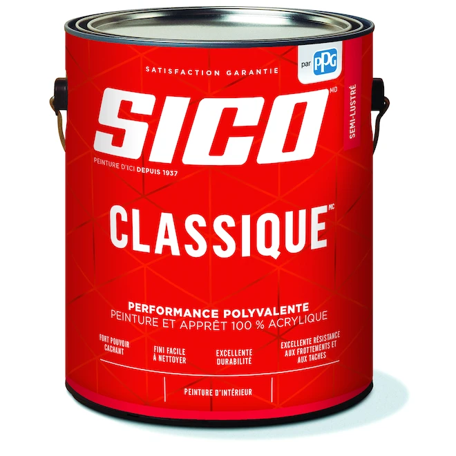 Peinture-apprêt D'intérieur 100% Acrylique Sico Classique, Base 3, Fini Semi-lustré, 3,78 L 3 Peinture-apprêt D'intérieur 100% Acrylique Sico Classique, Base 3, Fini Semi-lustré, 3,78 L