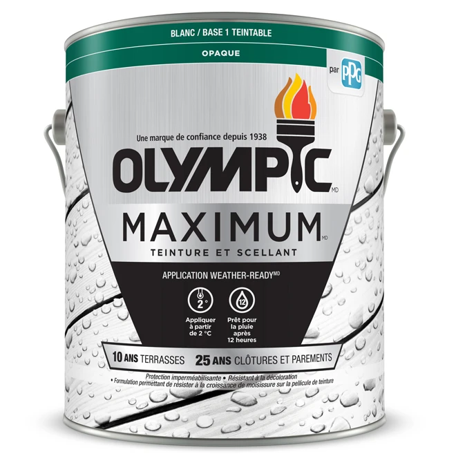 Teinture Et Scellant D'extérieur Pour Bois Olympic Maximum, Opaque, Base 1, 3,78 L 3 Teinture Et Scellant D'extérieur Pour Bois Olympic Maximum, Opaque, Base 1, 3,78 L