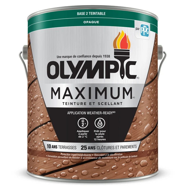 Teinture Et Scellant D'extérieur Pour Bois Olympic Maximum, Opaque, Base 2, 3,78 L 3 Teinture Et Scellant D'extérieur Pour Bois Olympic Maximum, Opaque, Base 2, 3,78 L