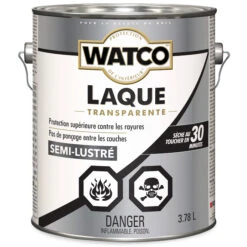 Laque Transparente Pour Bois D'intérieur à Base D'huile Watco, Fini Super Clair Semi-lustré, Sèche Vite, 3,78 L